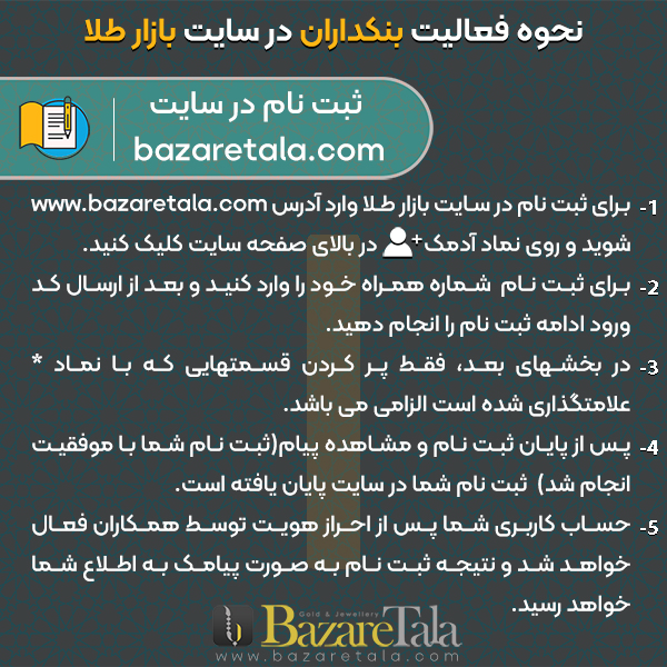 1-ثبت نام در سایت www.bazaretala.com