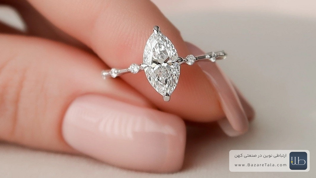 انگشتر تک نگین مارکیز یا قایقی و چشم‌گربه‌ای