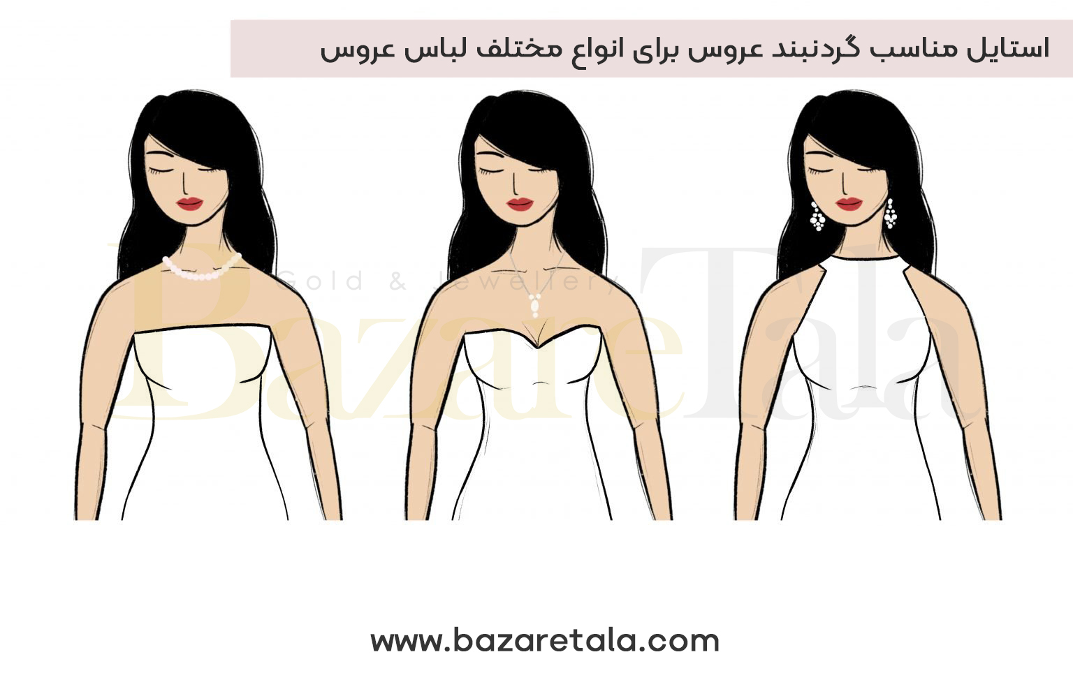 خرید گردنبند طلا مناسب برای انواع لباس عروس