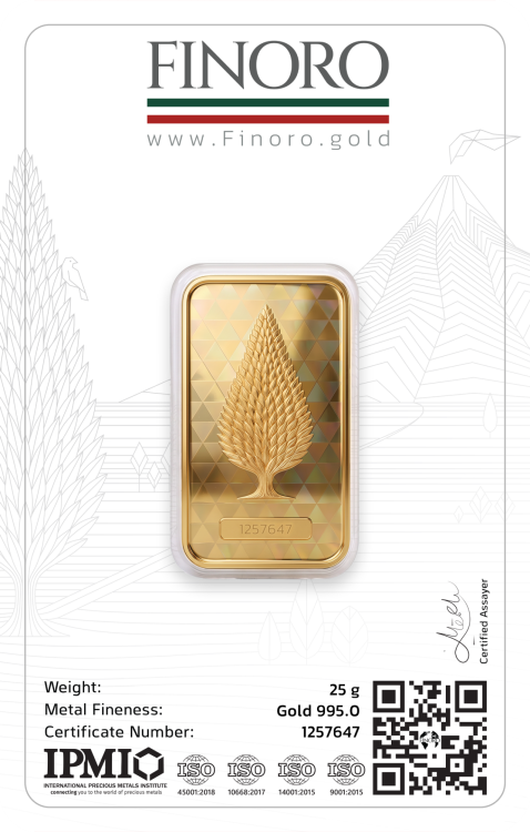 شمش طلای 25 گرمی فینورو (کد 5609)