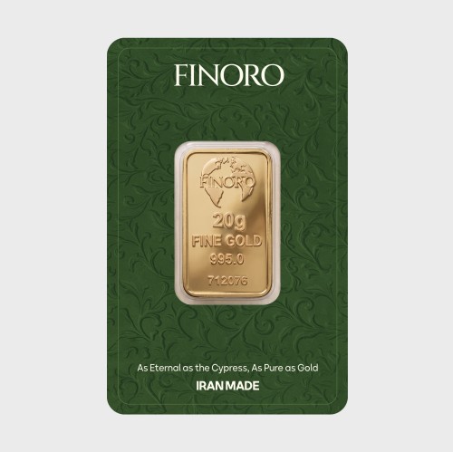 شمش طلای 20 گرمی 24 عیار فینورو (کد 5608)