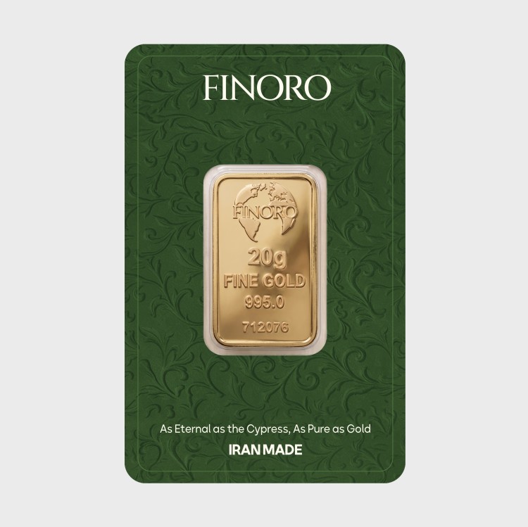 شمش طلای 20 گرمی 24 عیار فینورو (کد 5608)